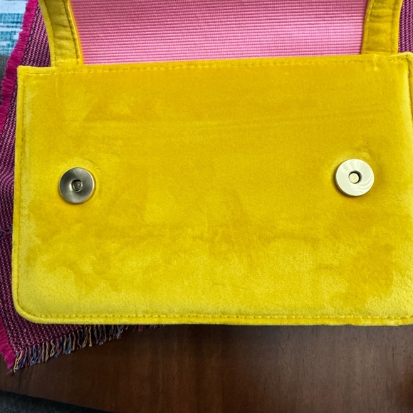 Boden Yellow and Pink Velvet Tassle Bag - Picture 6 of 9